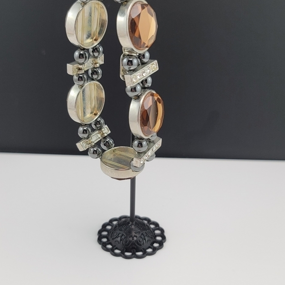 Amber and clear coloured crystal stretch bracelet GUC - Picture 2 of 5